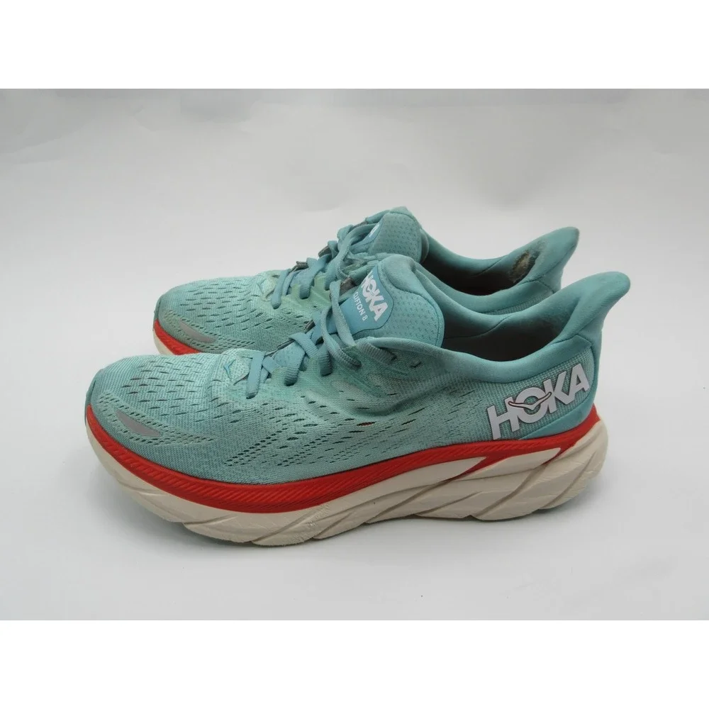 HOKA Clifton 8 Shoes Womens‎ Size 8 Blue Teal Red Running Cushioned 1119394 AEBL